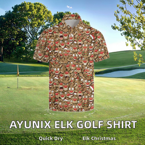AYUNIX Christmas Men's <b>Funny</b> Elk Animal Print Knitted <b>Golf</b> <b>Shirts</b> Short Sleeve Quick Dry Moisture Wicking Performance 100% - Product Image 2