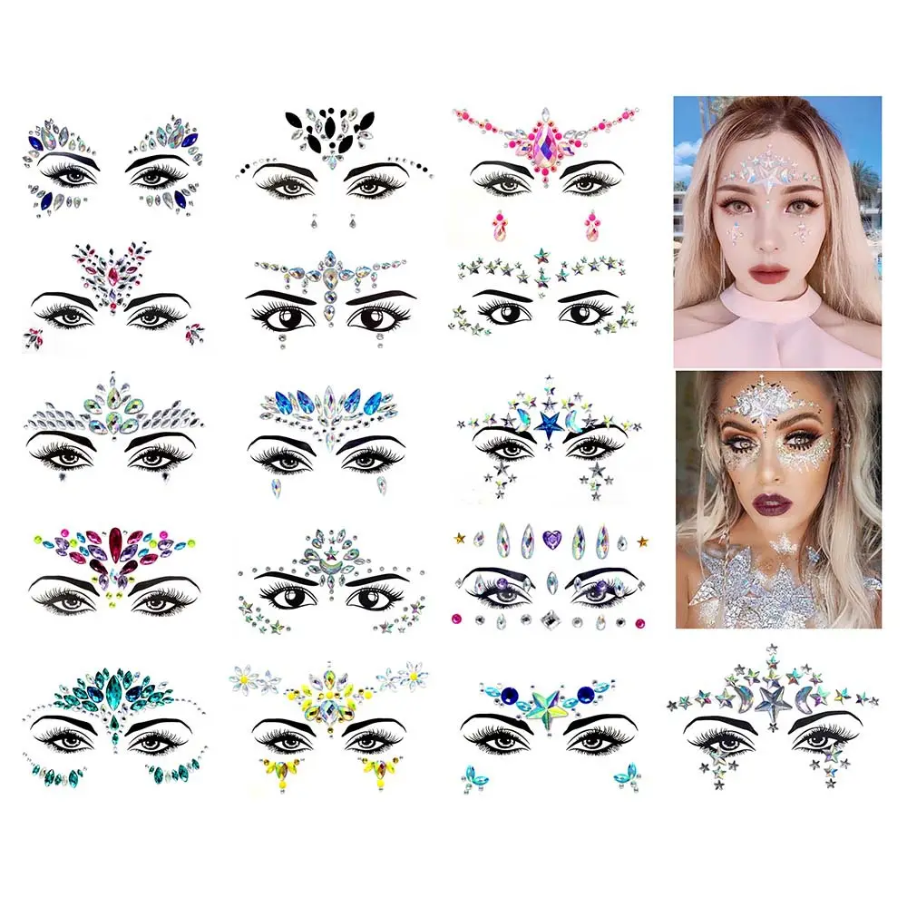 Newest Beauty Festival Face Gem Forehead Tattoo Sticker Rhinestone Party Decor Gem Eye Sticker for Woman Girl