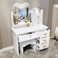 Ensemble de coiffeuse moderne éclairée avec miroir en forme de cœur et rangement rose pour chambre et salon – Table de maquillage tendance