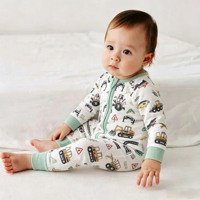 Combinaison imprimée à manches longues et fermeture éclair en fibre de bambou pour bébé, avec pieds intégrés, fabrication professionnelle, accepte les motifs et logos personnalisés, pour le sommeil des nourrissons