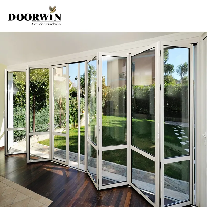 Doorwin patio double glass exterior accordion folding door residential aluminium bifold doors