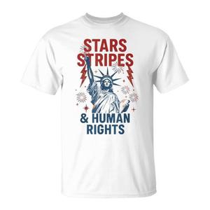 T-shirt Unisex con Stampa Serigrafica 'Stars Stripes And Human Rights', Collo Tondo, Manica Corta, Promozionale - Product Image 1
