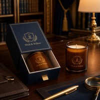 Kotak Lilin Kustom Qatar Royal dari Karton Putih dengan Kemasan Foil Emas Biru Tua untuk Lilin Kedelai, MOQ Rendah, Kotak Drawer