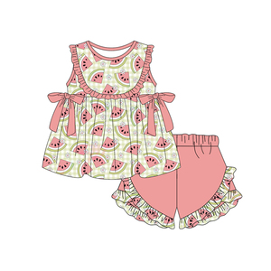 Conjunto de Ropa Casual para Niñas, Primavera-Otoño, con Estampado de Sandía, Camiseta y Pantalones Cortos, Algodón Peinado con Spandex, Transpirable, Nuevo - Product Image 3