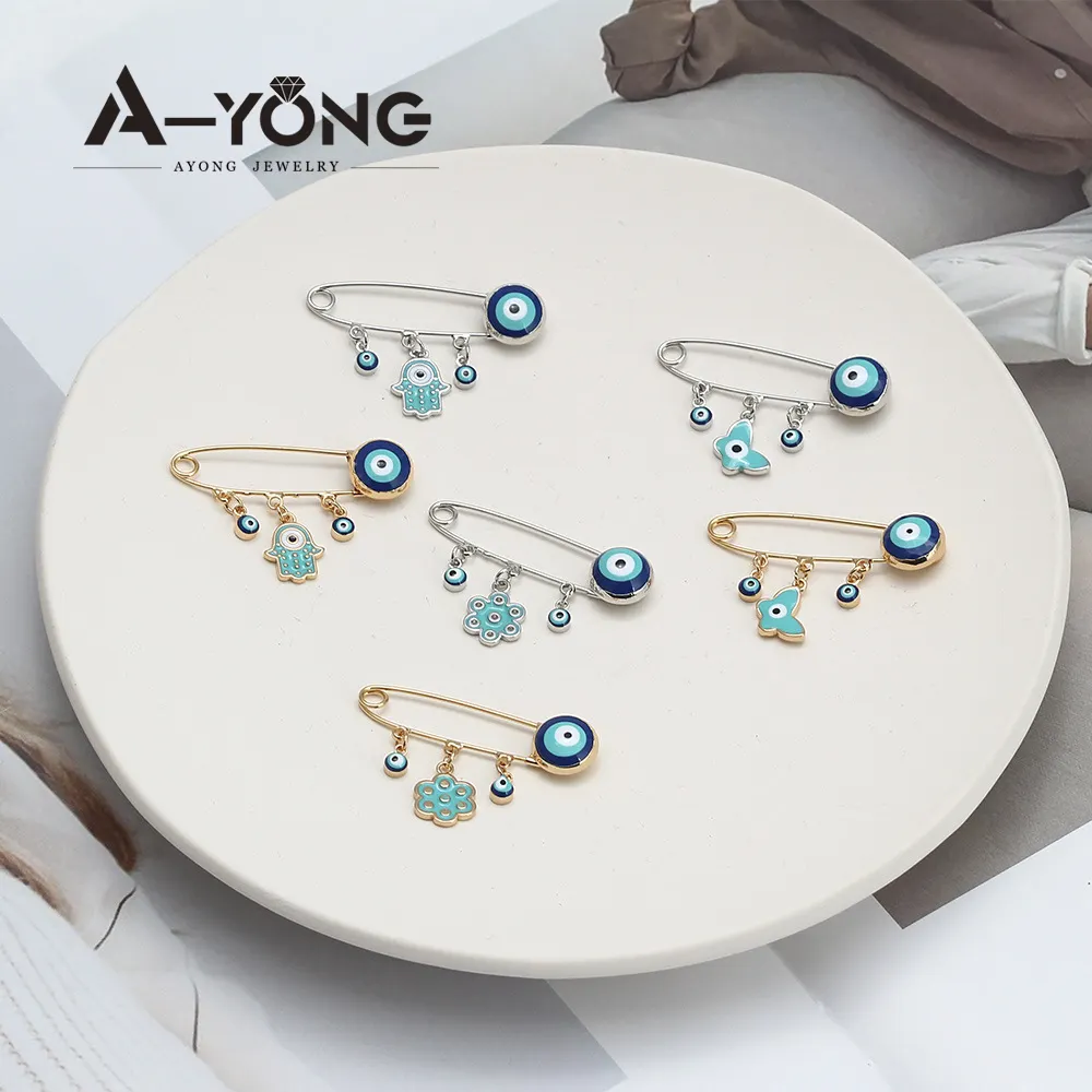 Pesona Tetes Minyak Warna-warni Enamel Mata Biru Rose Gold Bros Fatima Hamsa Tangan Evil Eye Pin Bros