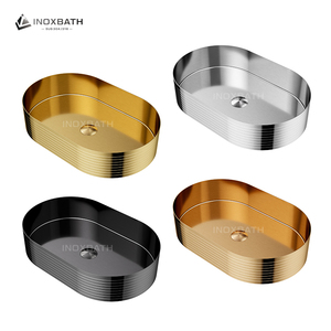 Lavabo de salle de bain ovale en acier inoxydable 304 de luxe, couleur or, avec drain, pour appartement - Product Image 5