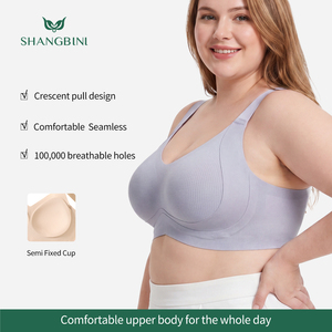 Sujetador sin costuras SHANGBINI de malla transparente, talla grande, con copas moldeadas, borde sellado, banda en V, bralette cómodo - Product Image 2