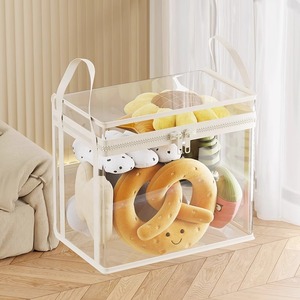 Boîte de rangement pour jouets en plastique transparent avec fermeture éclair, grand format carré, pour poupées et figurines, organisation de la maison - Product Image 4