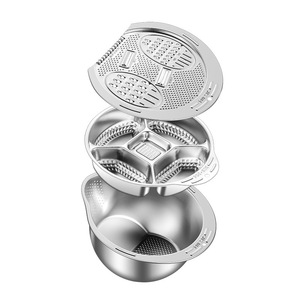 Cesta de drenaje multifuncional de acero inoxidable 304, cuenco para lavar arroz, rallador, plato para verduras con juego de molinillo incorporado - Product Image 3