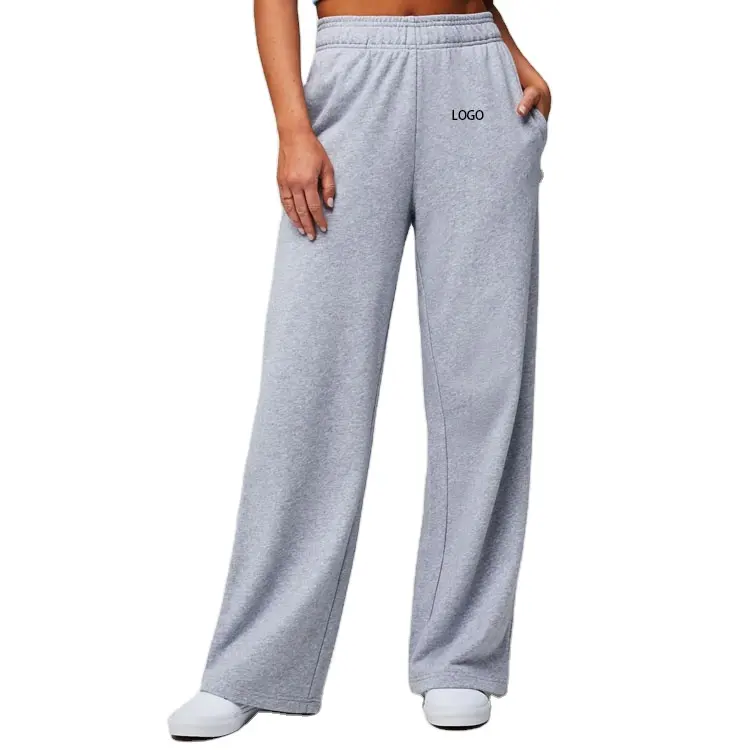Pantalones de chándal de pierna ancha con cintura elástica de gran tamaño de algodón cómodo de fabricantes personalizados OEM para mujer