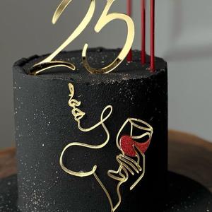 Nuevo Hot Lady Face Lines Art Cake Topper Diosas Feliz 25 <span class=keywords><strong>cumpleaños</strong></span> Acrílico Cake Topper con copa <span class=keywords><strong>de</strong></span> vino tinto Accesorios <span class=keywords><strong>para</strong></span> pasteles - Product Image 2