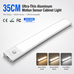 Lumière LED rectangulaire sans fil en aluminium de 35 cm pour armoire, super lumineuse, à intensité variable, avec batterie rechargeable et détecteur de mouvement, OEM ODM - Product Image 1