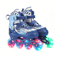Patins à roulettes pour enfants avec roues colorées à éclairage intégral, bleu et blanc, taille ajustable, pour garçons débutants, antidérapants, en PU et tissu maillé