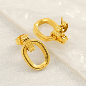 Zogxin Oval Geometric Stud Earrings Gold Stainless Steel For Women Party Fashion Jewelry - Product Image 2