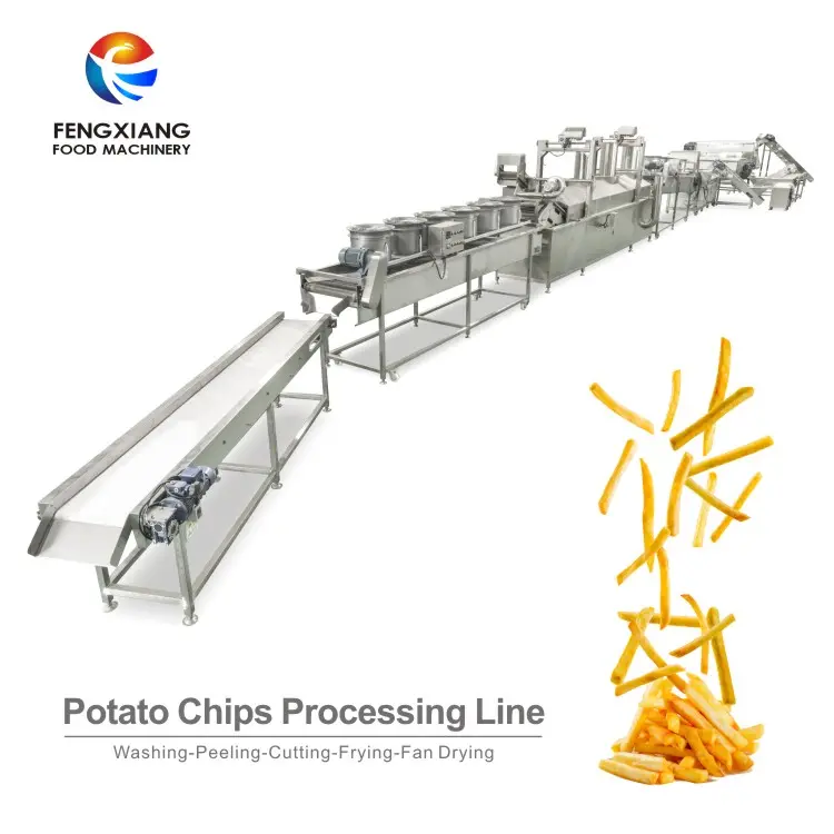 Aardappel Frietjes Machine Lijn, Wassen Peeling Snijden Weegt Verpakking Productie Verwerkingslijn