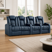 Canapé de cinéma moderne inclinable en cuir véritable avec structure en bois, 4 places, siège deux places, mousse à mémoire de forme, fonctions réglables