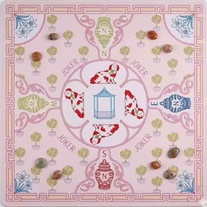 Tapete de Mesa de Mahjong Floral Oriental Moderno Personalizado 07, Patrón de Pagoda Chinoiserie Verde-Azul, Antideslizante, de Neopreno Resistente al Agua - Product Image 3
