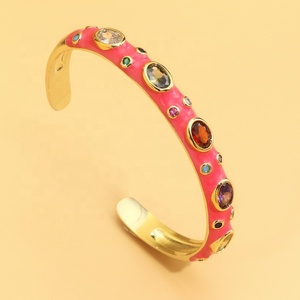 Élégant et personnalisé ouvert cuivre ensemble Zircon émail goutte d'huile pour Bracelet Bracelet Simple couleur mode charme bijoux - Product Image 5