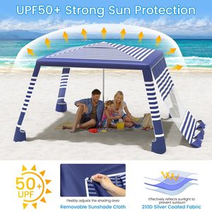 Carpa de Playa Grande de 8'x8', Protección UPF50+, Refugio Solar, Altura Ajustable, Resistente al Viento - Product Image 4