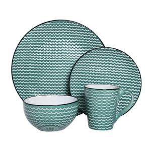Happy Go 16 pièces <span class=keywords><strong>en</strong></span> céramique grès dîner ensemble sérigraphie coloré et noir jante Durable tasse Kit Offres Spéciales - Product Image 5