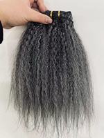 Extensions de cheveux crépus à pince droite Sel et poivre humains Grossier Yaki Straight Clip Ins Cheveux vierges brésiliens gris