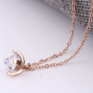 Collier pendentif en zircon en forme de goutte d'eau en or rose pour femmes, bijoux de mode, cadeau - Product Image 2