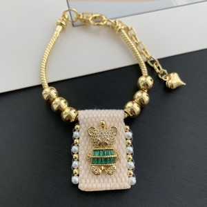 LS-B9521 <span class=keywords><strong>Bracciale</strong></span> Regolabile <span class=keywords><strong>con</strong></span> Charm a Forma di Orso in Zirconi e <span class=keywords><strong>Volpe</strong></span> Smaltata, Placcato Oro <span class=keywords><strong>con</strong></span> Perline e Ciondolo in Tessuto - Product Image 6