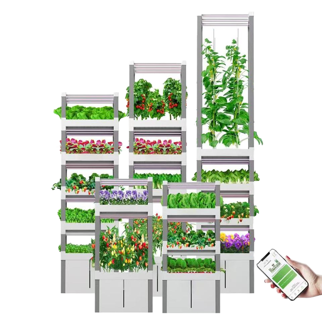 HydroBlue White Grey 110-220V Phone Controlled Aquaponic Planting System-DIY Vertical Greenhouse Kit Easy Assembly Lettuce