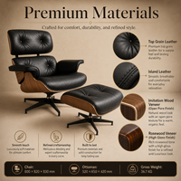 Ensemble de fauteuils de salon et ottoman en cuir noir pour réception d'hôtel, style Ames, fauteuil de salon moulé Eames pour projets B2B, fourniture OEM personnalisée