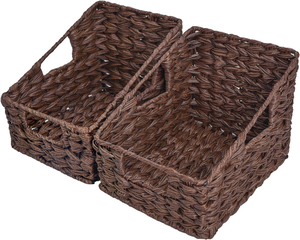 Modern Waterproof Eco-Friendly <b>Wicker</b> <b>Basket</b> Handle Woven <b>Storage</b> Box for Kitchen Bathroom Organization 2-Piece Pack - Product Image 1