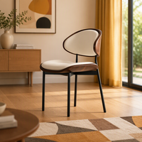 Chaise de salle à manger moderne en placage de noyer rembourrée avec assise en cuir et pieds en métal - Meubles de salle à manger durables et écologiques pour hôtels et maisons