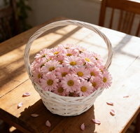 Panier rond en osier blanc fabriqué en usine, panier en saule naturel tissé à la main pour l'arrangement floral, la décoration de Pâques et de mariage