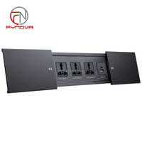 Caja de Enchufes para Mesa de Conferencias con Tapa Deslizante Doble, 3 Enchufes Universales, USB Tipo C y Cable Tailandés para Escritorio de Oficina