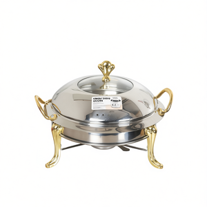 Plat de service rond en acier inoxydable avec accents dorés, chauffe-plat électrique durable pour buffet, maintien au chaud pendant 8 heures - Product Image 1
