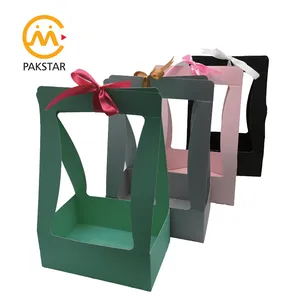 Custom hollow out cheap nice foldable wedding flower carry holder portable paper basket shape box