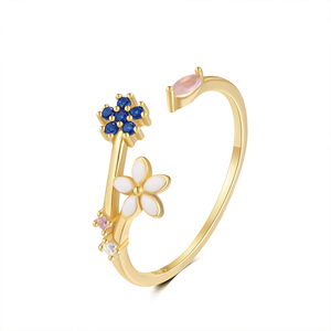 Anillo Ajustable ROXI de Plata de Ley 925 con Circonita Marquise y Flores Coloridas, Diseño Nuevo de Verano para Mujer - Product Image 1