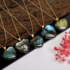 Collar con Colgante de Corazón de Labradorita YASHEE, Cabujón Natural con Engaste de Bisel, Joyería para Mujer, Uso Diario, Cristal de Sanación Energética - Product Image 5