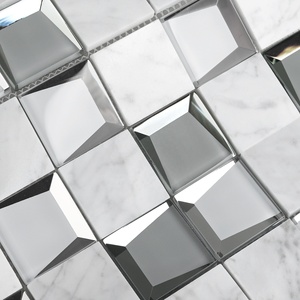 Mosaico de Piedra Natural de Mármol Carrara <span class=keywords><strong>Blanco</strong></span> Mixto con Espejo Biselado Cuadrado 3D para Baño y Cocina - Product Image 6