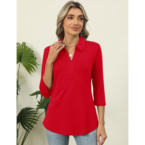Chemise décontractée de travail pour femmes, col en V, manches 3/4, coupe ample, haut de travail de bureau, logo personnalisé OEM - Product Image 5