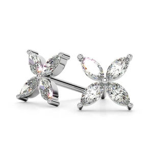 Boucles d'oreilles clous motif floral, plaqué or jaune, or rose, argent, effet diamant taille Asscher, bijoux élégants pour femme - Product Image 2