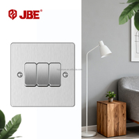 Interrupteur 3 modules 1 ou 2 voies 10A 220V en acier inoxydable, norme britannique, IP20, installation facile, 86x86mm, pour maison/bureau de luxe/moderne