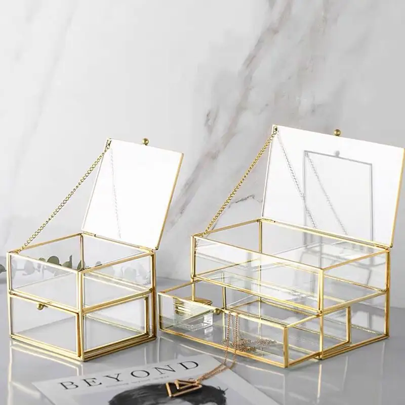 Espejo de cristal templado Vintage, joyería, caja de regalo de cristal de joyería de oro transparente
