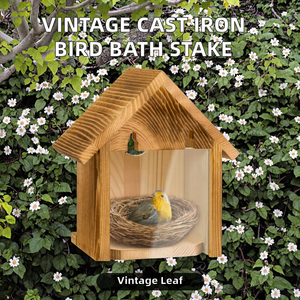 Baño para Pájaros de Madera Decorativo Vintage para Jardín, Estaca para Exteriores - Decoración de Jardín Antigua con Forma de Hoja, Comedero para Pájaros Colgante - Product Image 2