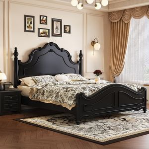Vintage American Style <b>Solid</b> <b>Wood</b> Sleigh <b>Bed</b> 1.8m Hand Carved King Size Bedroom Furniture - Product Image 4