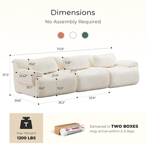 Contemporary Three-Seater Modular Sectional Sofa Vacuum Packed Chenille Pillow Back No Assembly Leisure Couch for Living Room - Product Image 2