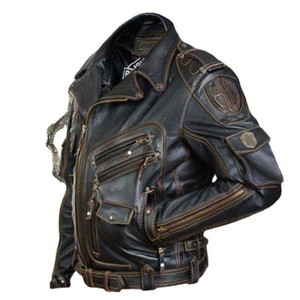 Veste de moto en cuir PU vintage pour homme, personnalisée en usine, de haute qualité, avec plusieurs fermetures éclair et coupe-vent - Product Image 1