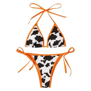 Conjunto de bikini de 2 piezas con tiras y cuello halter a rayas para mujer, ropa de playa de verano - Product Image 4