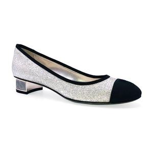 Commercio all'ingrosso Glitter punta tonda tacchi bassi scarpe con Logo personalizzato in vera pelle <span class=keywords><strong>argento</strong></span> tacchi quadrati da donna - Product Image 1