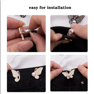 Broche de Mariposa de Perlas <span class=keywords><strong>con</strong></span> Baño Metálico, Cinturón Ajustable de Aleación y Botones Desmontables, Tamaño Ajustable para la Circunferencia de la Cintura - Product Image 5
