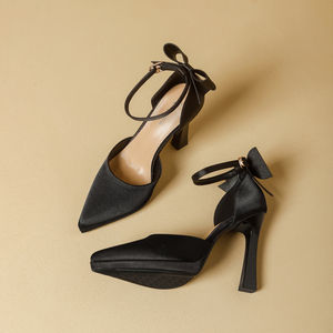 Sandales à talons aiguilles compensées sexy pour femme, en microfibre, à bout ouvert, avec nœud et lanières, pour l'été - Product Image 3